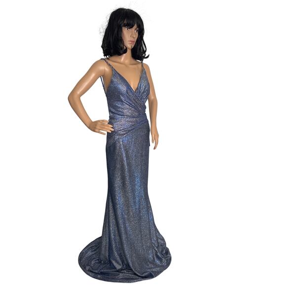 2010s Terani Couture Royal Silver Beaded Metallic Evening Gown Size 2 NWT - Picture 2 of 16